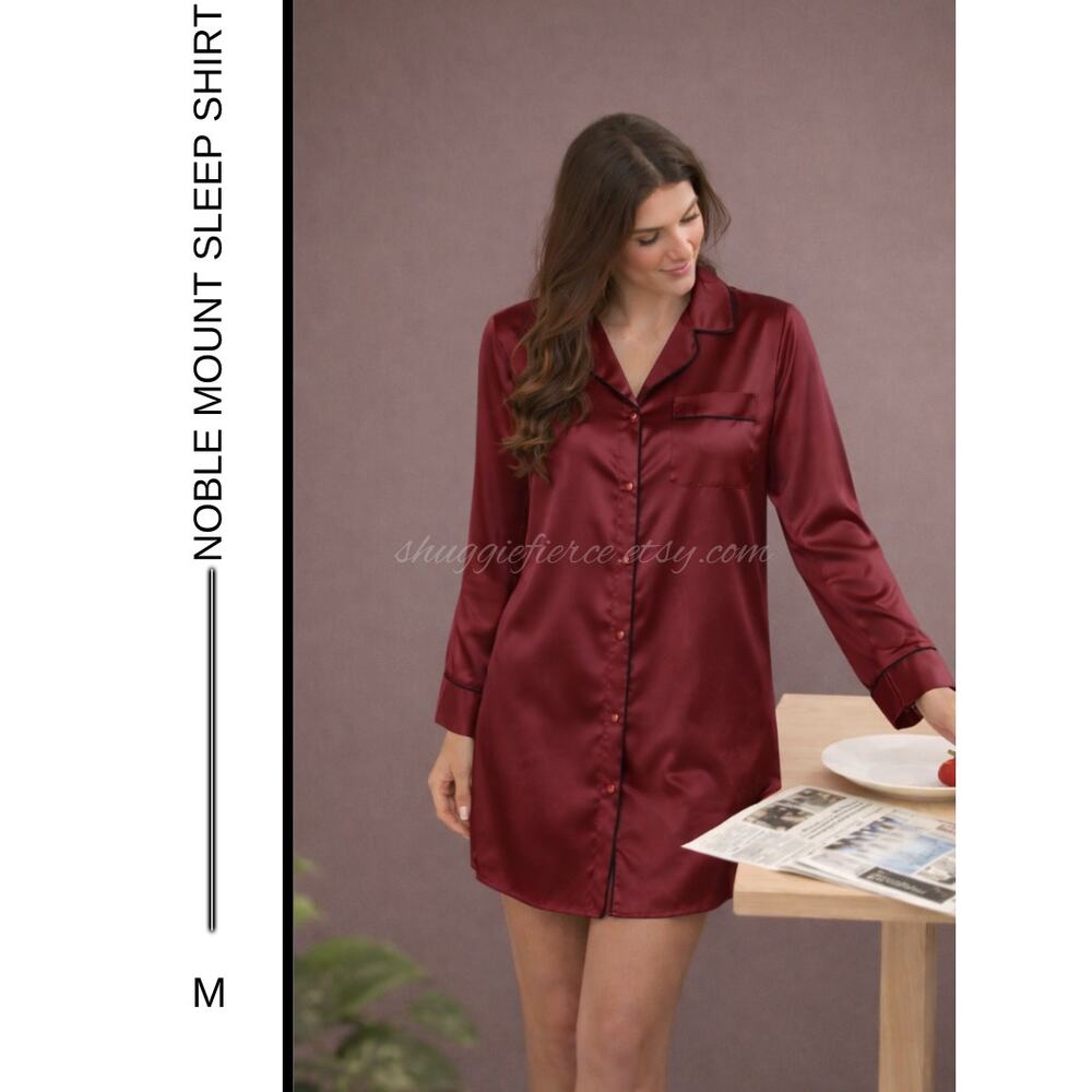 MSRP $50✨Noble Mount Premium Satin Long Sleeve Sleep Shirt – Size M | Champagne✨